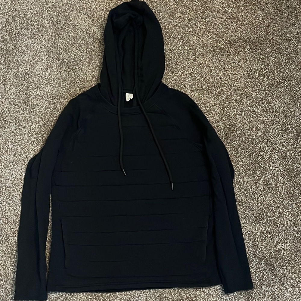 Zyia Black Quilted Hoodie Pockets Athletic Sweatshirt
